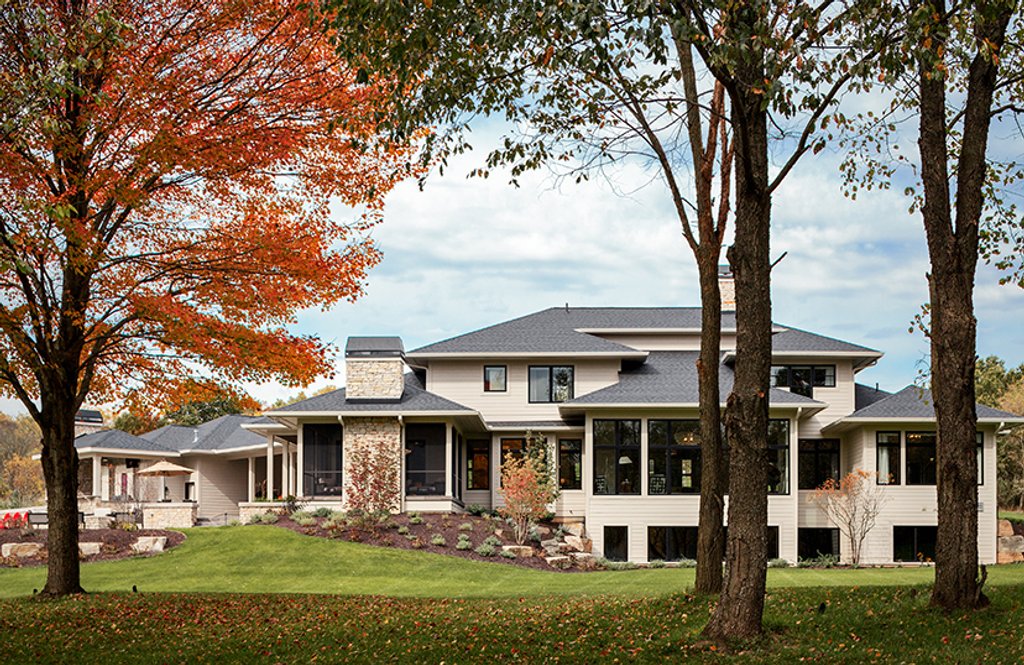 custom home with a big back yard